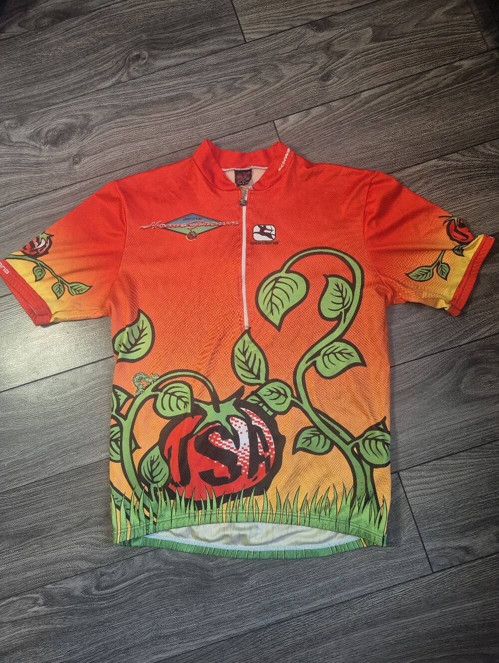 Classic Giordana Red-Orange Graphic Cycling Jersey with Vine And Tomato Graphic!